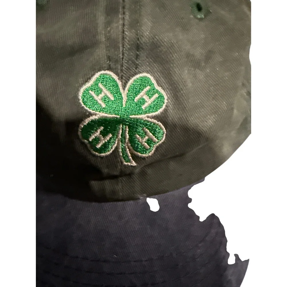 4-H Youth Baseball Cap Green Navy Blue Embroidered Clover Hat Kids